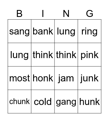 Fundations Glued Sounds Bingo Card