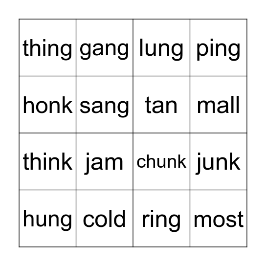 Fundations Glued Sounds Bingo Card