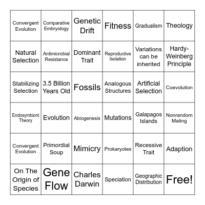 Chapter 15 BINGO Card