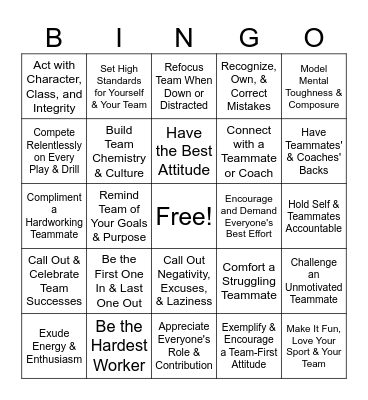 Team Captain's Bingo Card Bingo Card