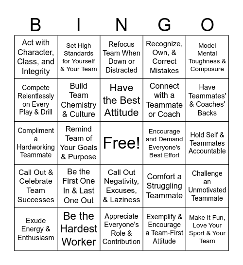 Team Captain's Bingo Card Bingo Card