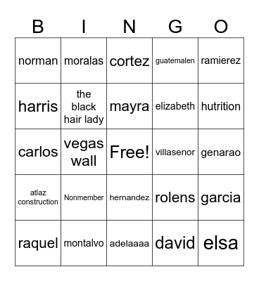 Member's Of The Day Bingo Card