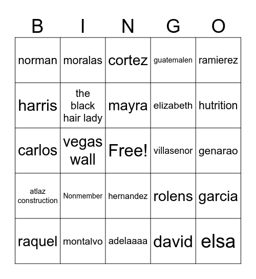 Member's Of The Day Bingo Card