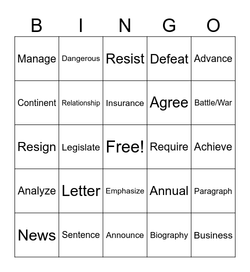 News and Related Vocab Bingo Card