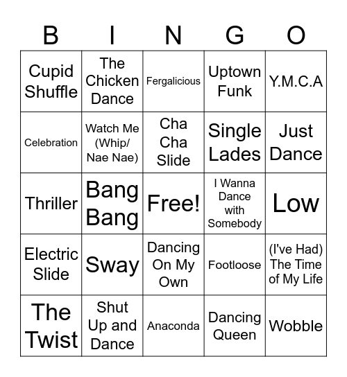 Dance Music Bingo Card
