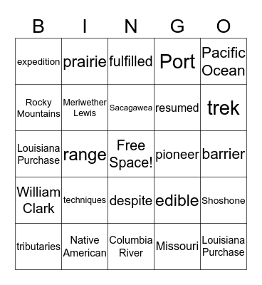 Lewis and Clark Bingo Card