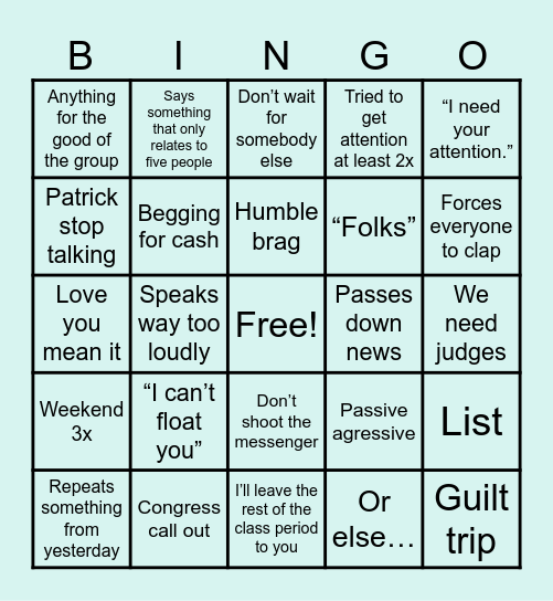 Hirten Speech Bingo Card