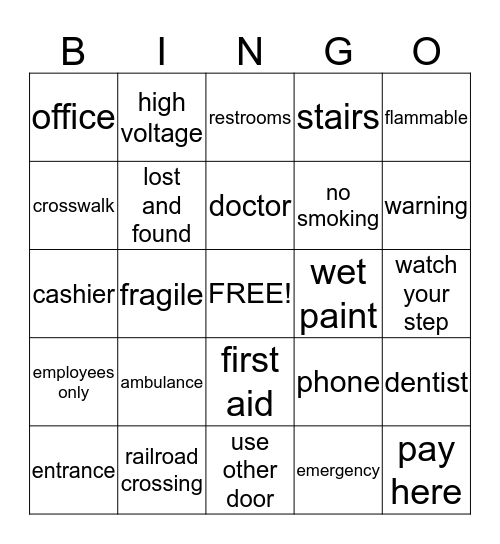 Functional Spelling Bingo Card