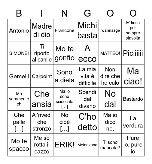 Martina Bingo Card