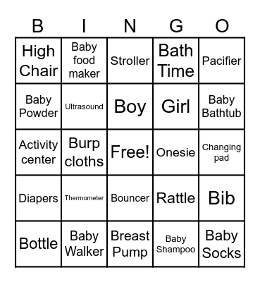 Baby Shower Bingo Card