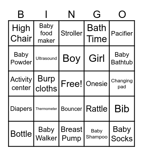 Baby Shower Bingo Card