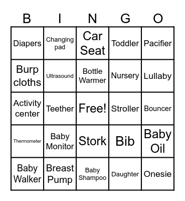 Baby Shower Bingo Card