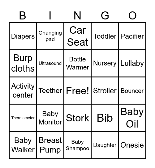 Baby Shower Bingo Card