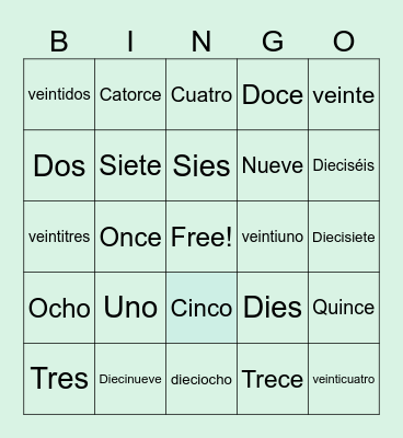 Los Numeros en Espanol! Bingo Card