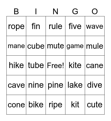 Phonics Bingo Card