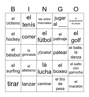 Los Deportes en mi Vida Bingo Card