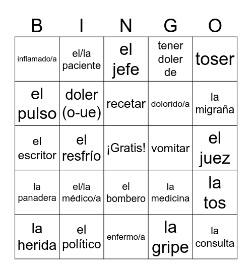 La Salud y Los Trabajos Bingo Card