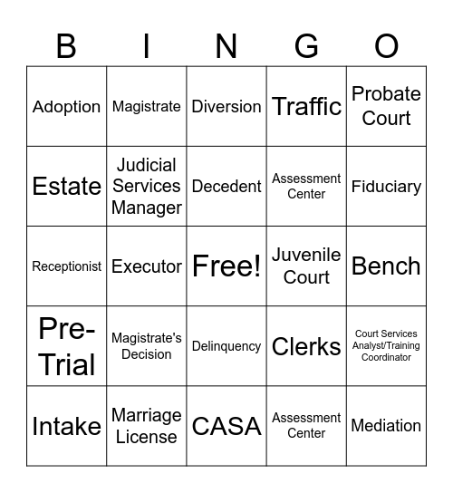 Court Lingo Bingo Card