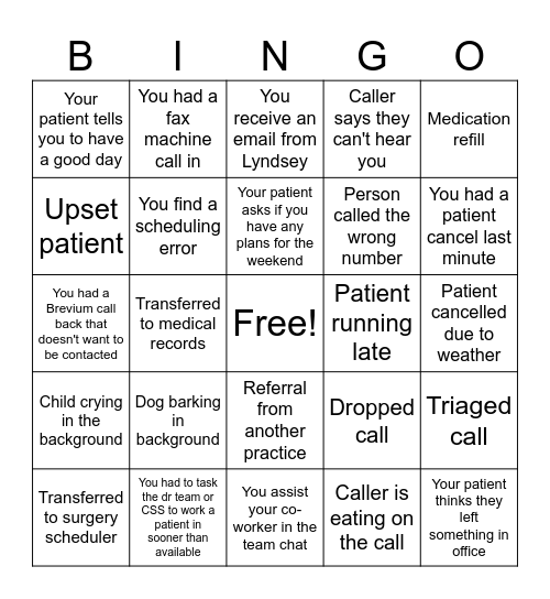 Contact Center Bingo Card