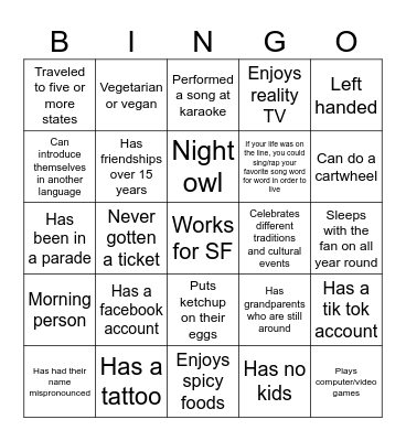 Card 1 Bingo Card