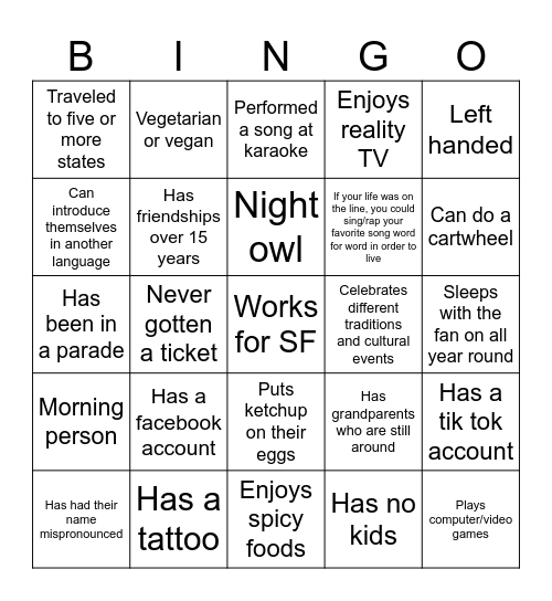 Card 1 Bingo Card