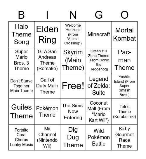 SINGO! Video Game Edition Bingo Card