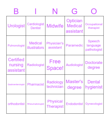 Medical Game Bingo Card