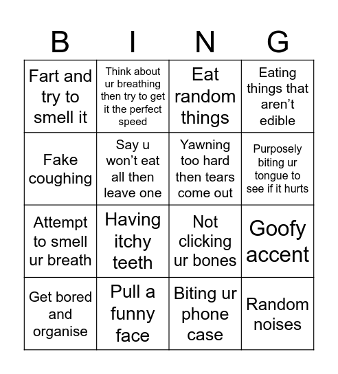 Weird bingo( click things u do everyday) Bingo Card