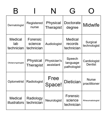 Medical Game Bingo Card