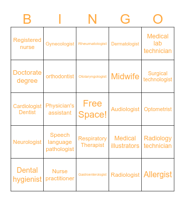 Medical Game Bingo Card