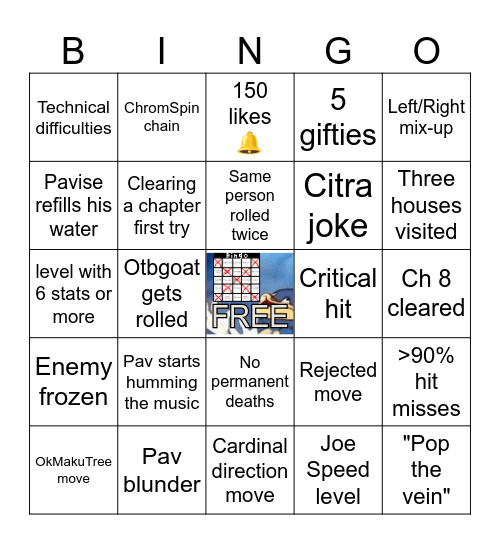 Youtube Plays Fire Emblem Fates: Chapter 8 Bingo Re-Re-Rematch Bingo Card