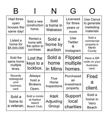 Realtors & Friends Networking Luncheon Bingo Card