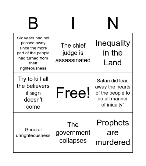 Bad Times Bingo Card