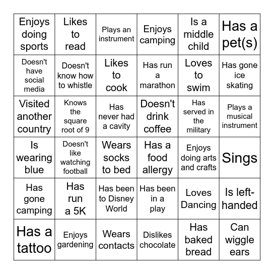 Get to Know You Bingo Card