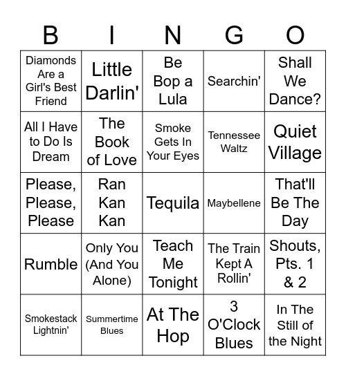 Five-0-Five Music Bingo - 50's 1 Bingo Card