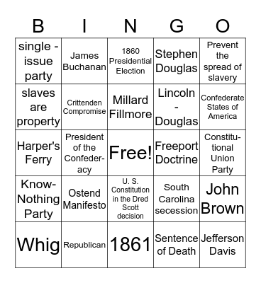 History, Ch, 18, section 3 and 4 Bingo Card