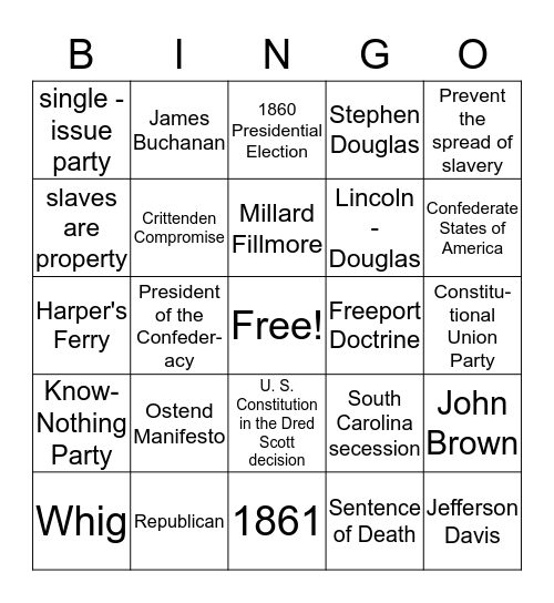 History, Ch, 18, section 3 and 4 Bingo Card