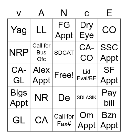 Phone Team Bingo Card