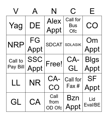 Phone Team Bingo Card
