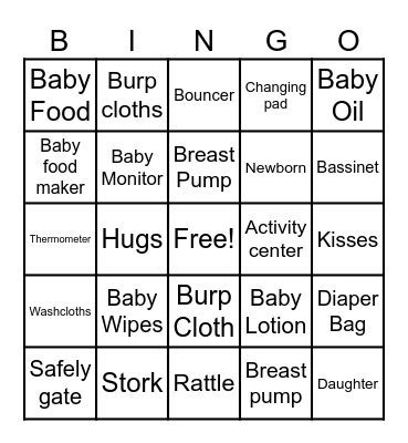 "Baby Shower" Bingo Card