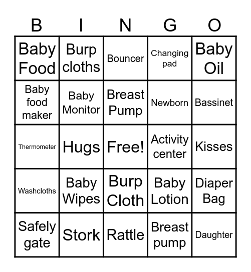 "Baby Shower" Bingo Card