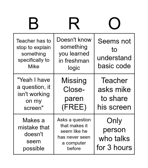 Mike B Bingo Card