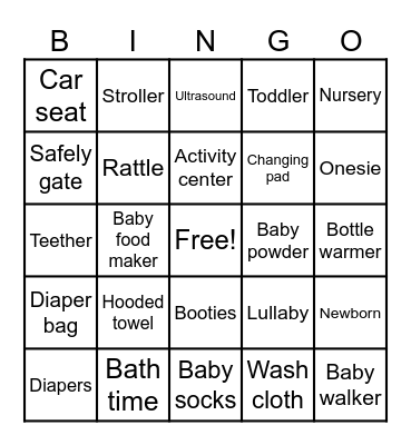 "Baby Shower" Bingo Card