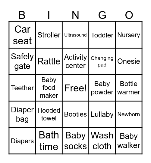 "Baby Shower" Bingo Card