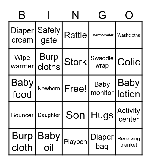 "Baby Shower" Bingo Card