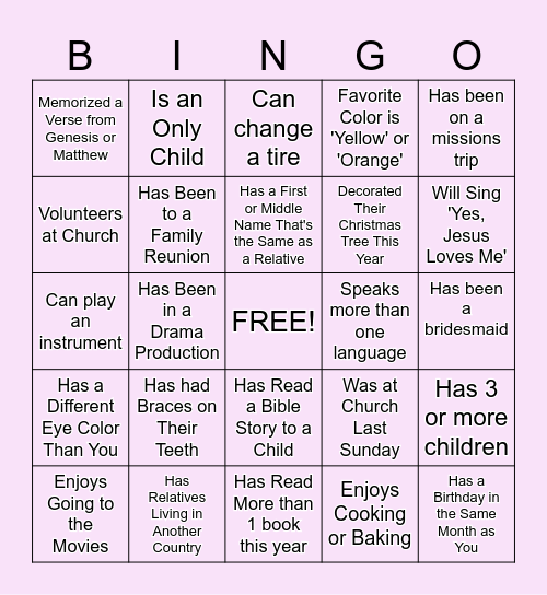 Human Bingo Card