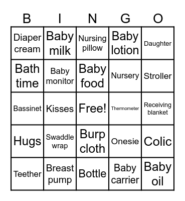 "Baby Shower" Bingo Card