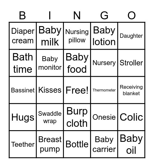 "Baby Shower" Bingo Card