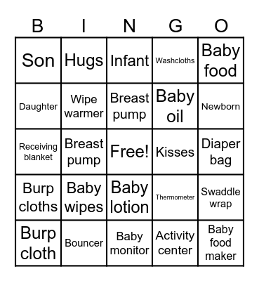 "Baby Shower" Bingo Card