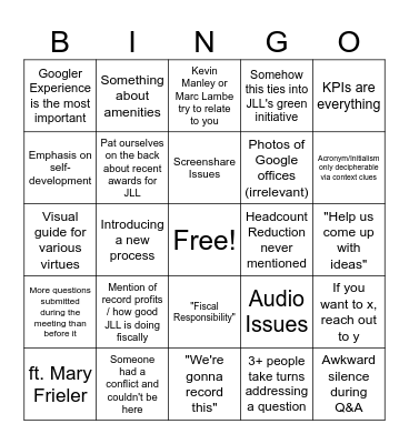 JLL All Hands Bingo Card